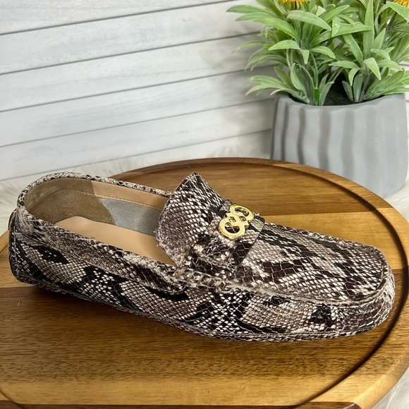 COLE HAAN Shelby Logo Snakeskin Leather Driving Loafers Shoes Moccasins 7 - Picture 1 of 11
